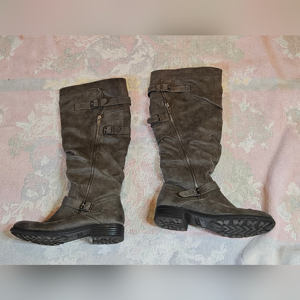 White Mountain Roxy Tall Buckle Riding Boots Gray Size 8.5M